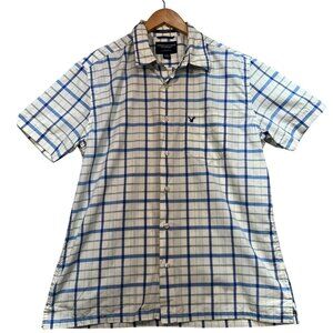 American Eagle Outfitters Plaid Button Up Shirt Mens L Blue Short Sleeve Casual